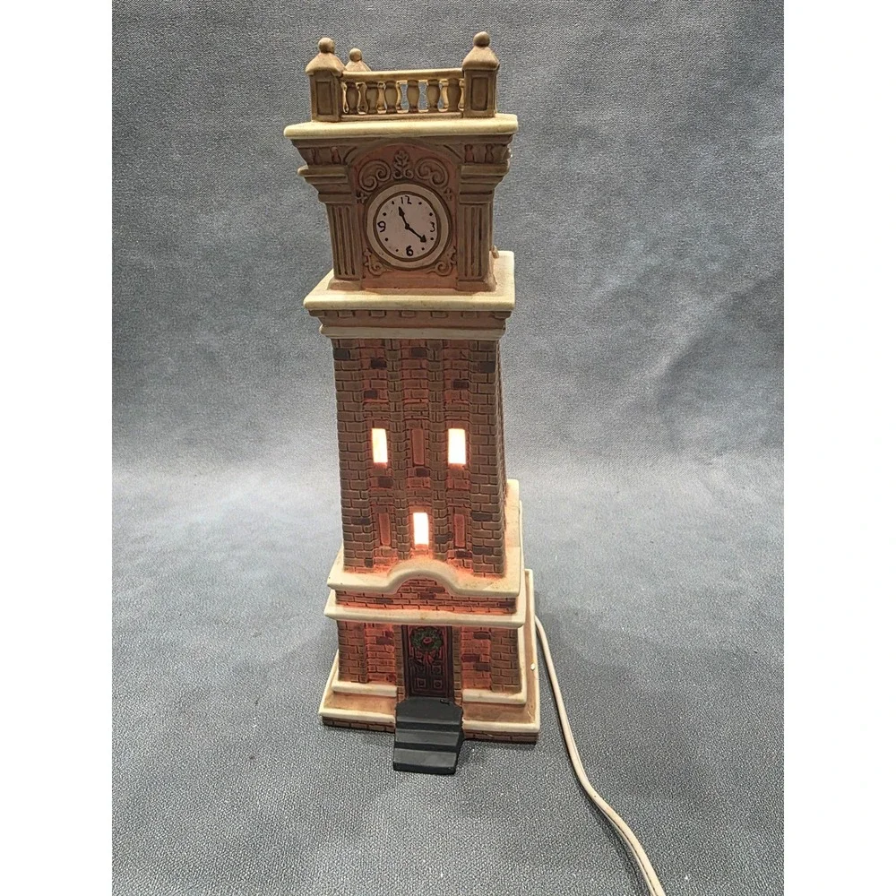 Holiday Time Christmas Village Clock Tower Lighted Building P7023 Brown Brick